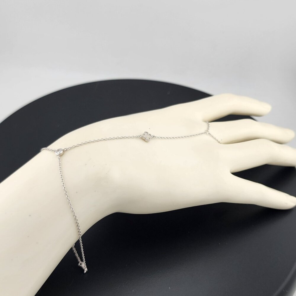 Sterling Silver Clover Hand Bracelet with Ring - Picture 6 of 9